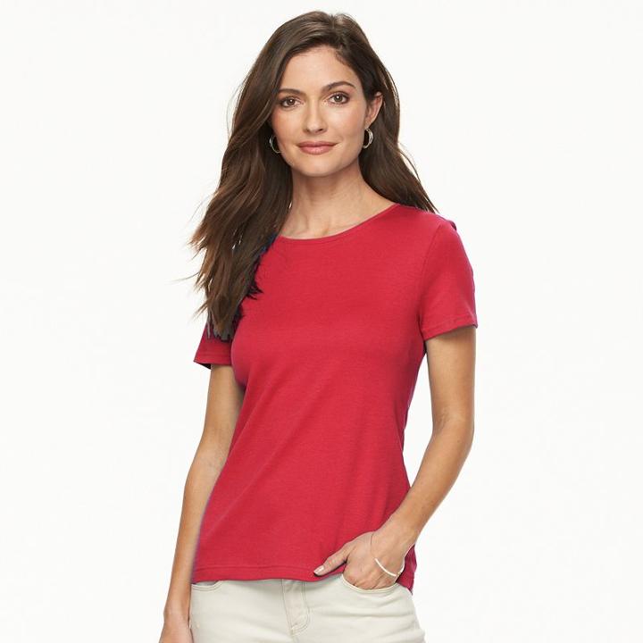 Croft & Barrow, Petite &reg; Essential Crewneck Tee, Women's, Size: M Petite, Med Red