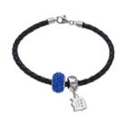 Logoart Detroit Tigers Crystal Sterling Silver & Leather Charm Bracelet, Women's, Size: 7.5, Black