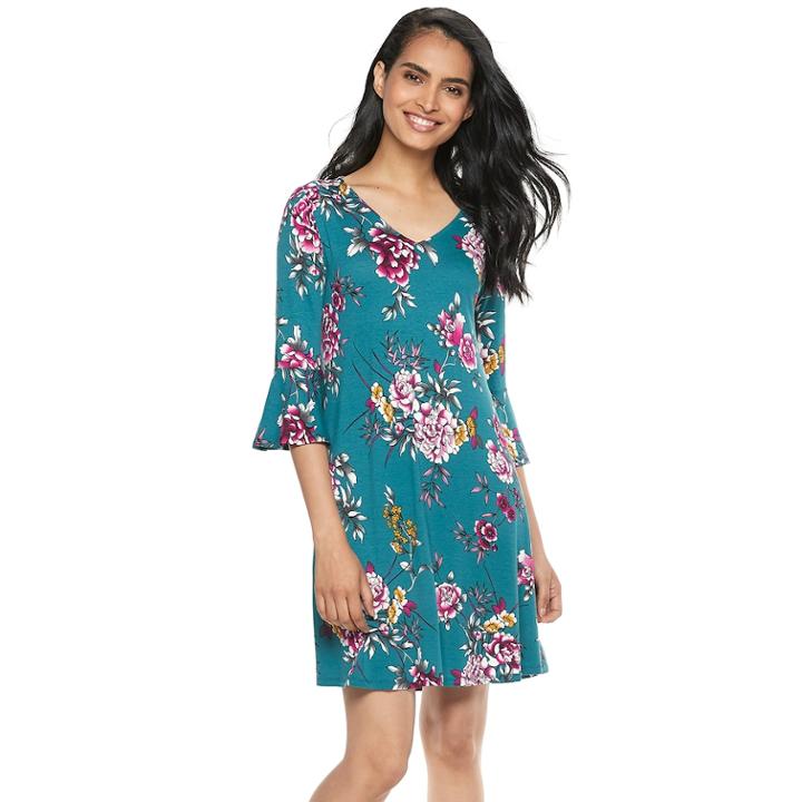 Petite Apt. 9&reg; Bell-sleeve A-line Dress, Women's, Size: M Petite, Dark Blue