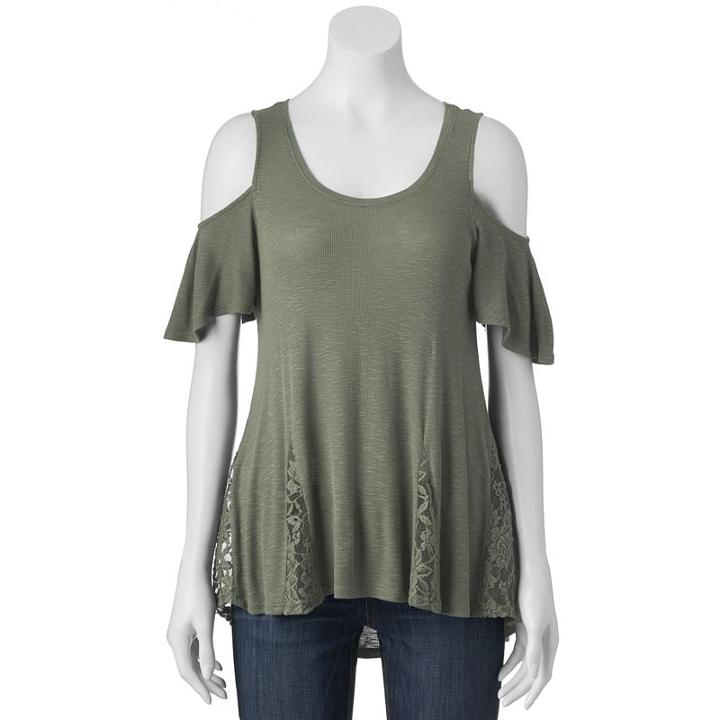 Juniors' Pink Republic Cold Shoulder Lace Swing Top, Girl's, Size: Medium, Lt Brown