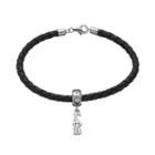 Gamma Phi Beta, Logoart Sterling Silver & Leather Sorority Bracelet, Women's, Size: 7.5, Grey