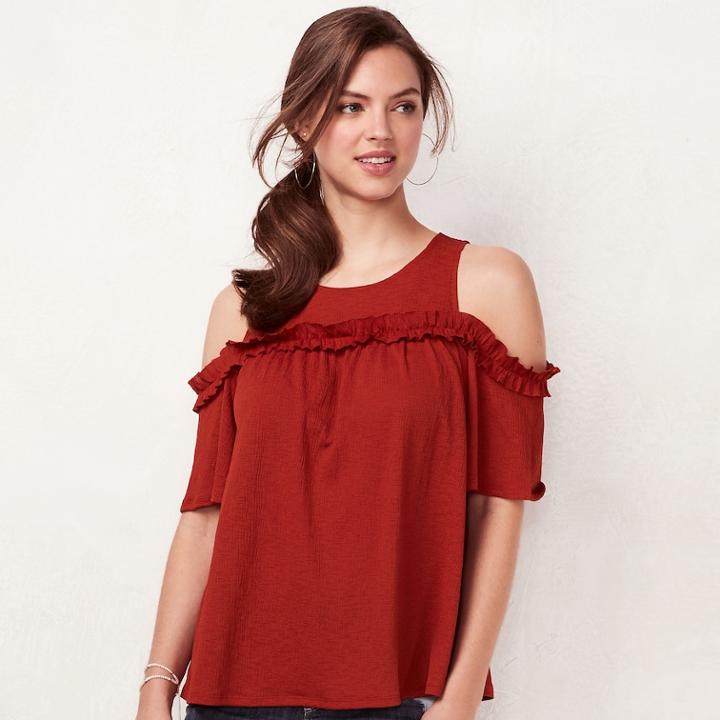 Women's Lc Lauren Conrad Rufflle Cold-shoulder Top, Size: Xs, Dark Red