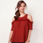 Women's Lc Lauren Conrad Rufflle Cold-shoulder Top, Size: Xs, Dark Red