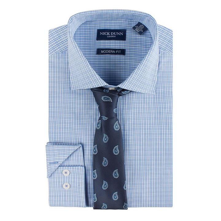 Men's Nick Dunn Modern-fit Patterned Easy-care Spread-collar Dress Shirt & Tie Set, Size: M-32/33, Blue
