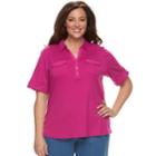 Plus Size Croft & Barrow&reg; 2-pocket Henley Polo, Women's, Size: 1xl, Med Pink