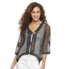 Women's Nina Leonard Open-work Embellished Cardigan, Size: Small, Black