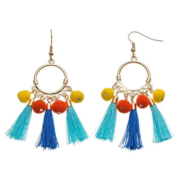 Pom Pom & Tassel Drop Hoop Earrings, Women's, Multicolor
