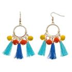Pom Pom & Tassel Drop Hoop Earrings, Women's, Multicolor