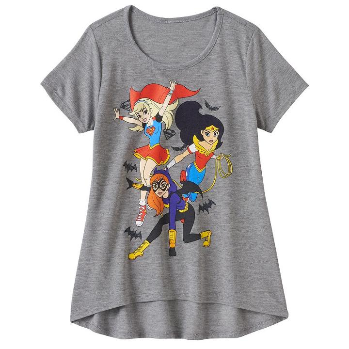 Girls 7-16 Dc Comics Supergirl, Wonder Woman & Batgirl Strong Girls, Strong World Tee, Girl's, Size: Medium, Med Grey