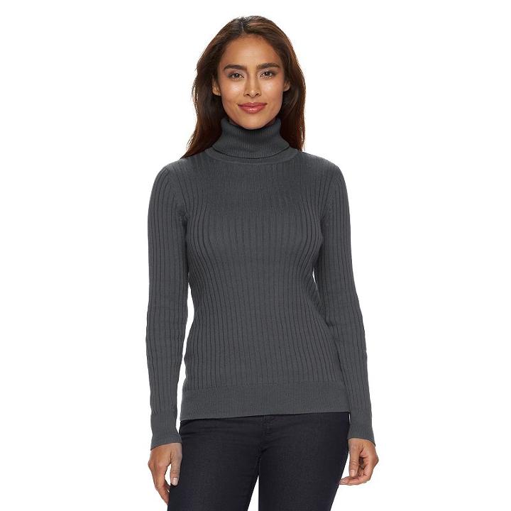 Women's Croft & Barrow&reg; Essential Ribbed Turtleneck Sweater, Size: Xxl, Dark Grey