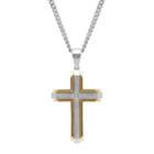 Men's Two Tone Stainless Steel Cross Pendant Necklace, Size: 24, White