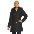 Women's D.e.t.a.i.l.s Hooded Solid Quilted Walker Jacket, Size: Small, Black