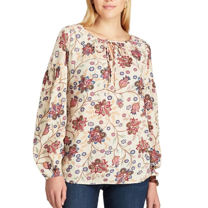 Women's Chaps Floral Top, Size: Large, White