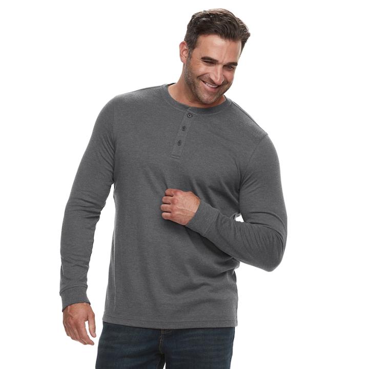 Big & Tall Croft & Barrow&reg; Classic-fit Easy-care Henley, Men's, Size: L Tall, Dark Grey