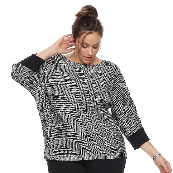 Plus Size Dana Buchman Wave Boatneck Sweater, Women's, Size: 2xl, White