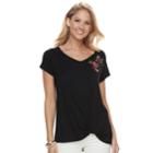 Women's French Laundry Embroidered Knot-front Tee, Size: Large, Oxford