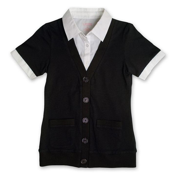 Girls 4-20 & Plus Size French Toast School Uniform Mock-layer Cardigan Top, Girl's, Size: 7-8, Black