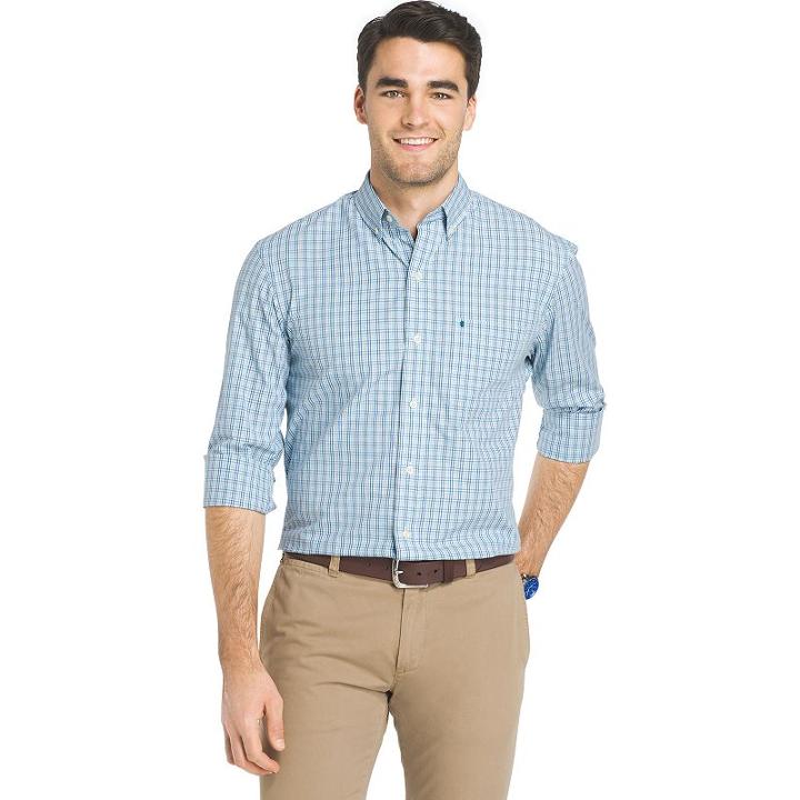 Men's Izod Essential Regular-fit Checked Button-down Shirt, Size: Xl, Blue Other