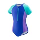 Girls 7-16 Speedo Short Sleeve Zip One-piece Swimsuit, Size: 7, Med Blue