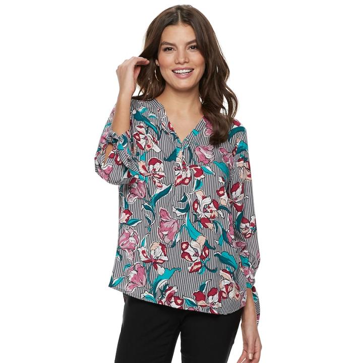 Women's Apt. 9&reg; Knot Sleeve Blouse, Size: Large, Dark Grey
