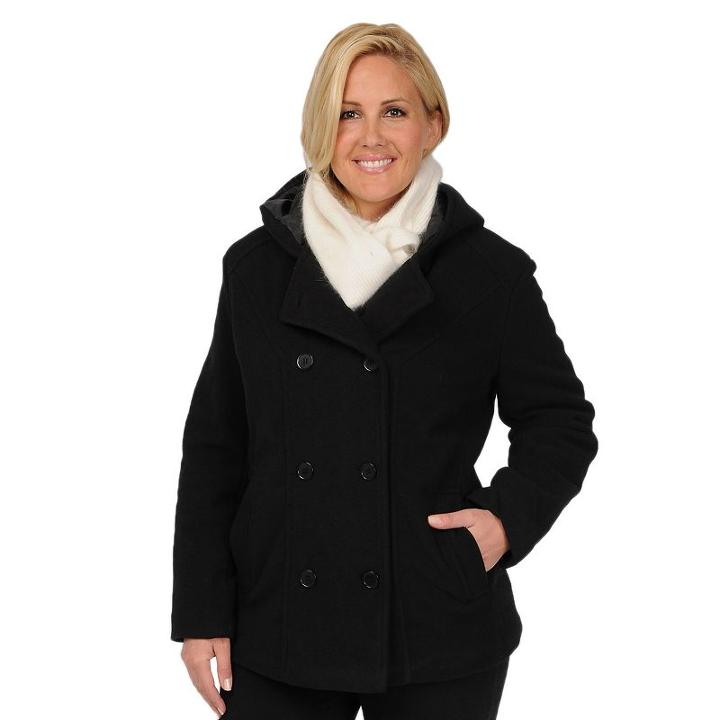 Plus Size Excelled Hooded Peacoat, Women's, Size: 3xl, Black