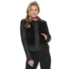 Juniors' Pink Envelope Mixed-media Faux-leather Jacket, Teens, Size: Small, Black