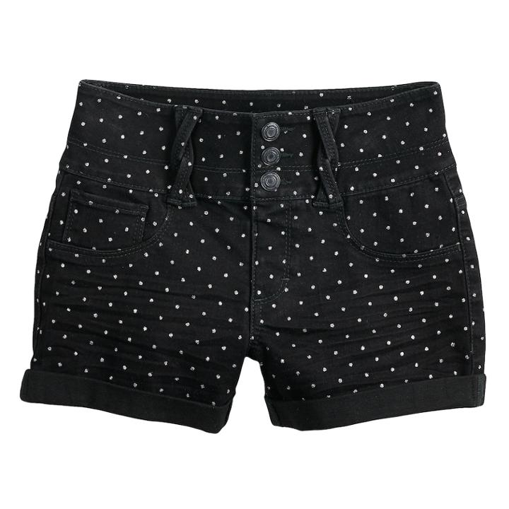 Girls 7-16 & Plus Size So&reg; Rolled Cuff Braided Belt Loop Shortie Jean Shorts, Size: 7, Black