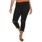 Juniors' Plus Size Almost Famous Mid-rise Destructed Zip Hem Ankle Skinny Jeans, Teens, Size: 22, Black