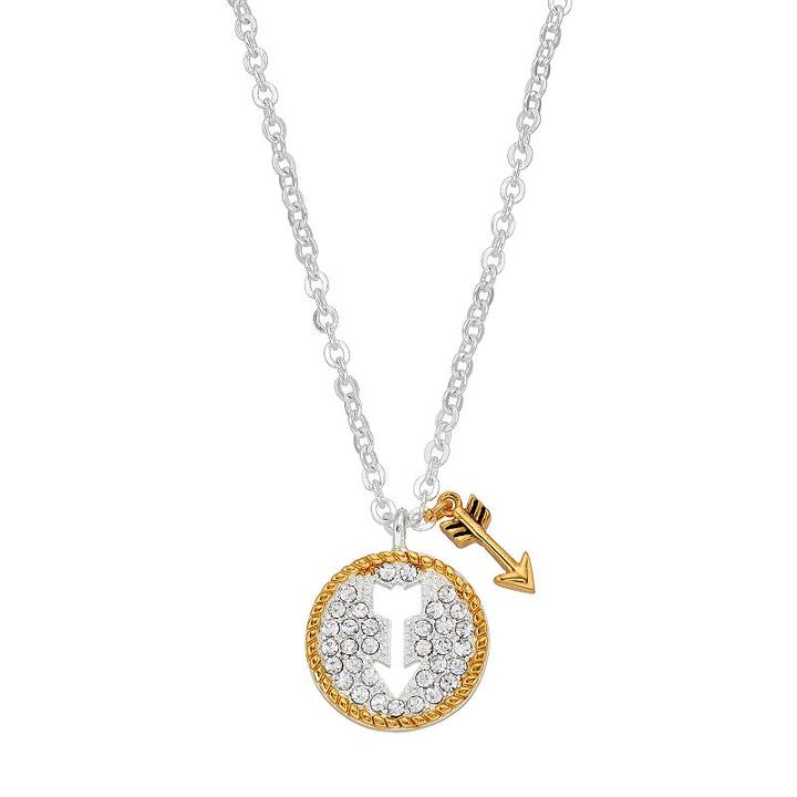 Silver Expressions By Larocks Two Tone Crystal Arrow & Disc Pendant, Women's, Grey