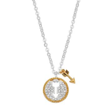 Silver Expressions By Larocks Two Tone Crystal Arrow & Disc Pendant, Women's, Grey