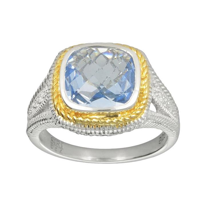 Siri Usa By Tjm 14k Gold Over Silver And Sterling Silver Simulated Blue Quartz And Cubic Zirconia Square Frame Ring, Women's, Size: 6