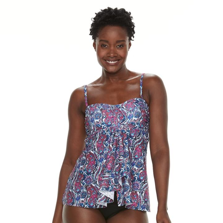 Women's Croft & Barrow&reg; Crochet Flyaway Bandeaukini Top, Size: 6, Blue Paisley Texture