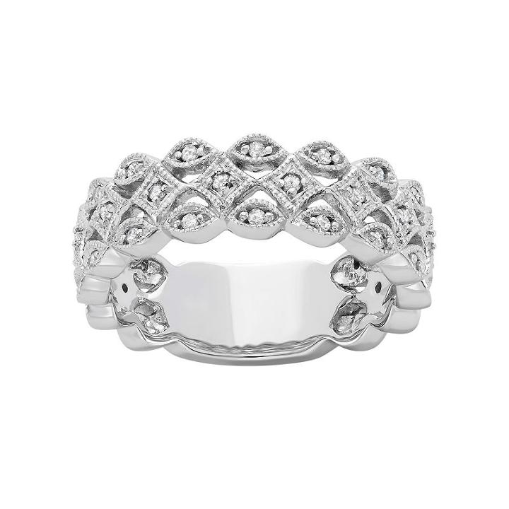 1/5 Carat T.w. Diamond 10k White Gold Openwork Ring, Women's, Size: 7