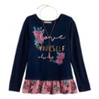 Girls 7-16 Self Esteem Ruffled Hem Graphic Top With Necklace, Size: Large, Blue