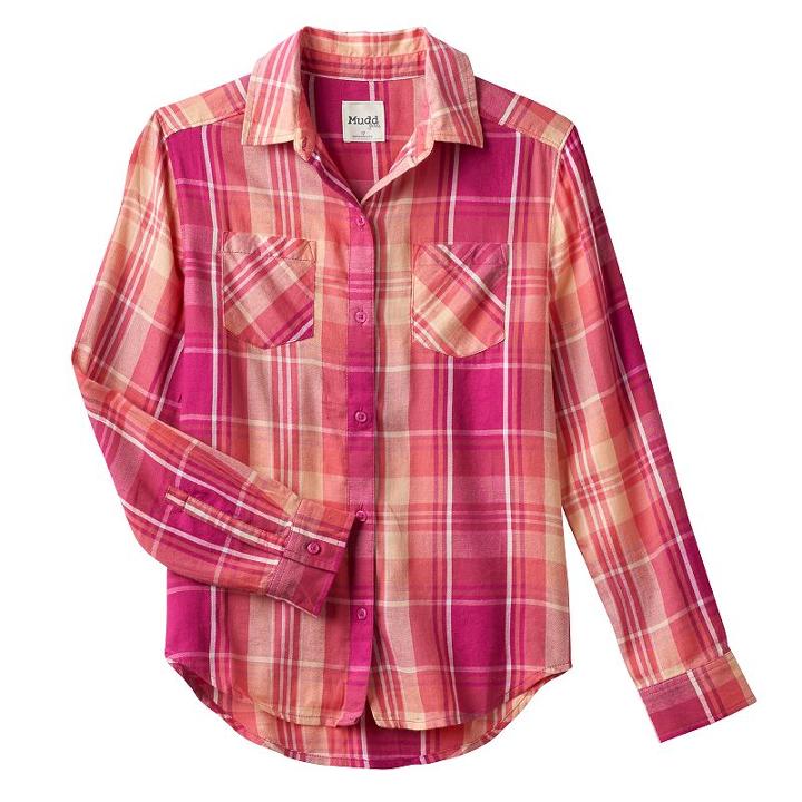 Girls 7-16 & Plus Size Mudd&reg; Button-front Plaid Shirt, Girl's, Size: 7-8, Dark Pink