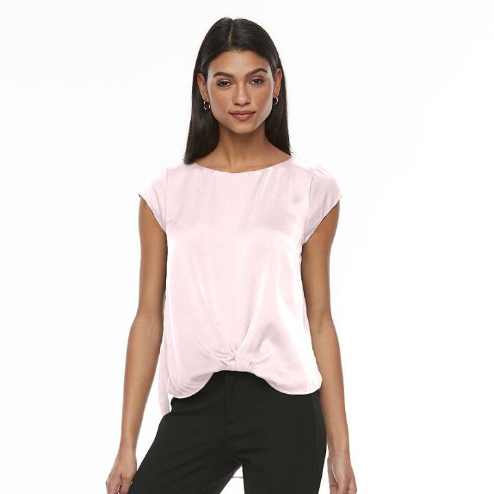 Women's Apt. 9&reg; Satin Twist-front Tee, Size: Medium, Brt Pink