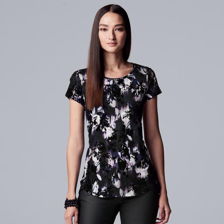 Petite Simply Vera Vera Wang Printed Short Sleeve Tee, Women's, Size: S Petite, Drk Purple