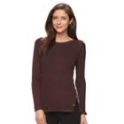 Women's Croft & Barrow&reg; Button Side Long Sleeve Top, Size: Large, Dark Brown