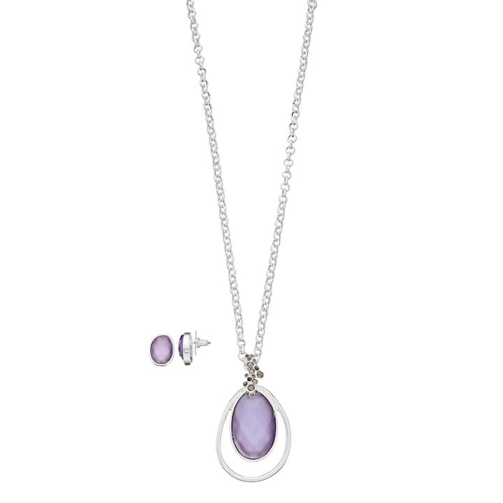 Napier Teardrop Pendant Necklace & Oval Stud Earring Set, Women's, Purple