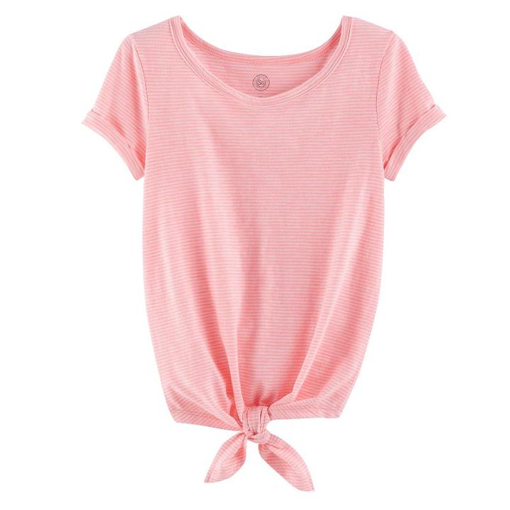 Girls 7-16 & Plus Size So&reg; Rolled Cuff Tie Front Tee, Size: 16, Brt Orange
