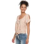 Juniors' Mudd&reg; Printed Tie-front Top, Teens, Size: Small, Lt Beige
