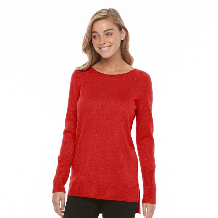 Women's Apt. 9&reg; Metallic Crewneck Sweater, Size: Xs, Red