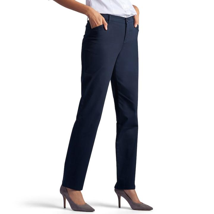 Petite Lee All Day Relaxed Straight-leg Twill Mid-rise Pants, Women's, Size: 18 Petite, Dark Blue