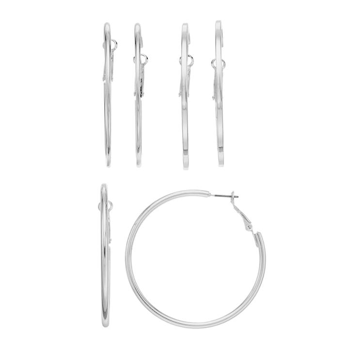 Silver Tone Hoop Earring Set, Women's