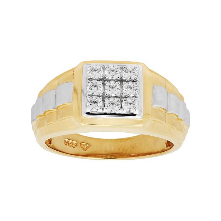 14k Gold Over Silver & Sterling Silver Cubic Zirconia Men's Square Ring, Size: 7, White