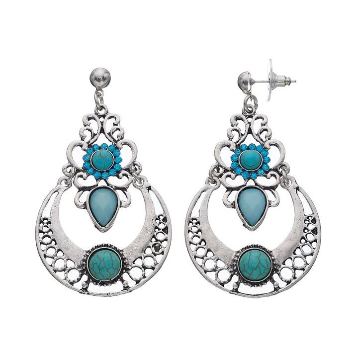 Simulated Turquoise Scrollwork Nickel Free Drop Earrings, Women's, Turq/aqua