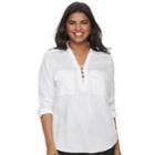 Juniors' Plus Size So&reg; Lace-up Utility Top, Teens, Size: 3xl, White