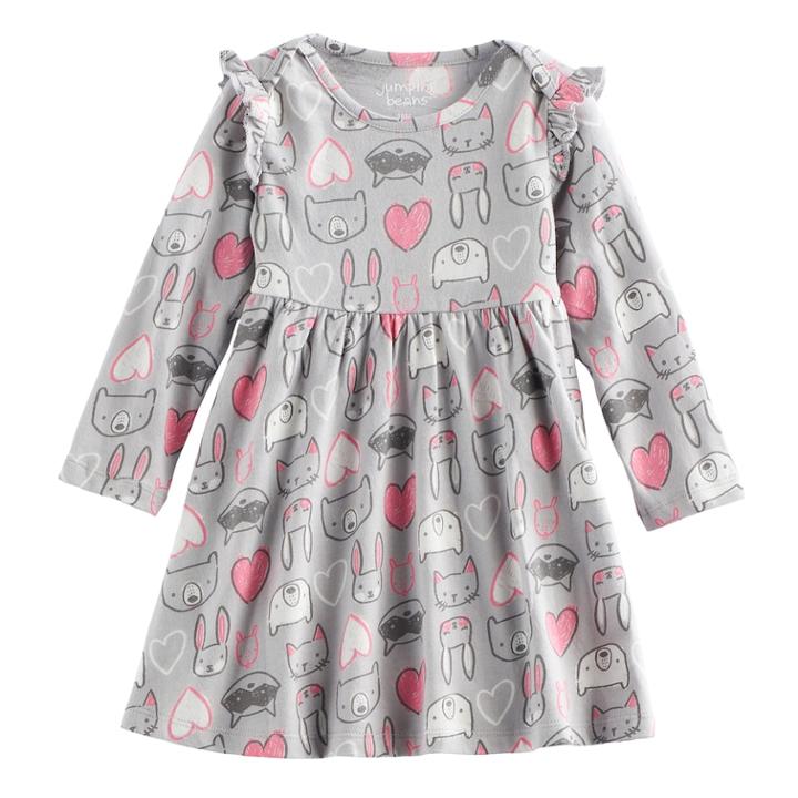 Jumping Beans® Baby Girl Printed Babydoll Dress, Size: 6 Months, Med Grey