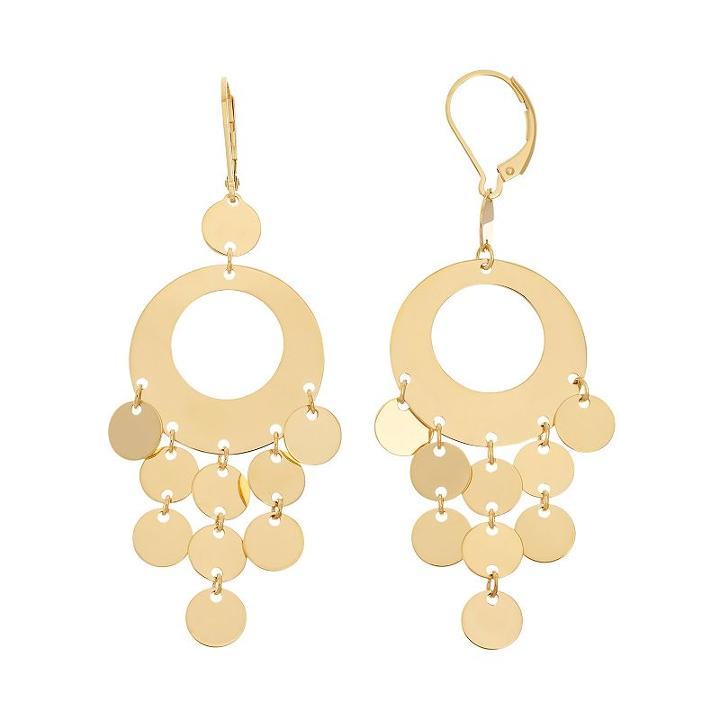 18k Gold Over Silver Circle Chandelier Earrings, Women's, Yellow