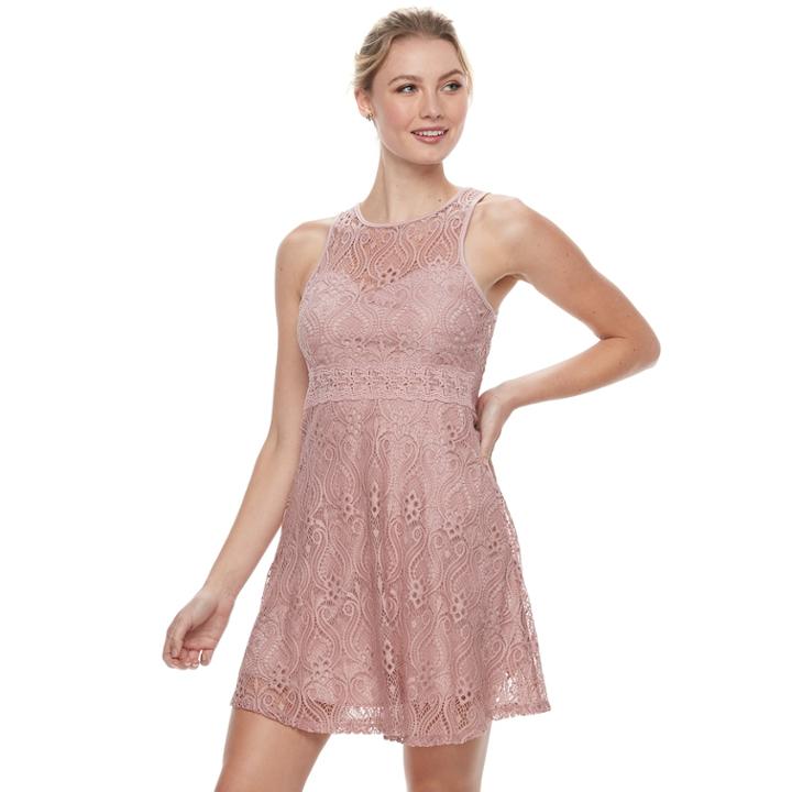 Juniors' Liberty Love Illusion Lace Skater Dress, Teens, Size: Xl, Med Pink